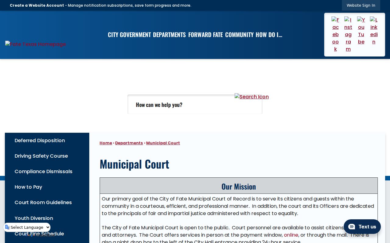 Fate Municipal Court official page for city criminal records