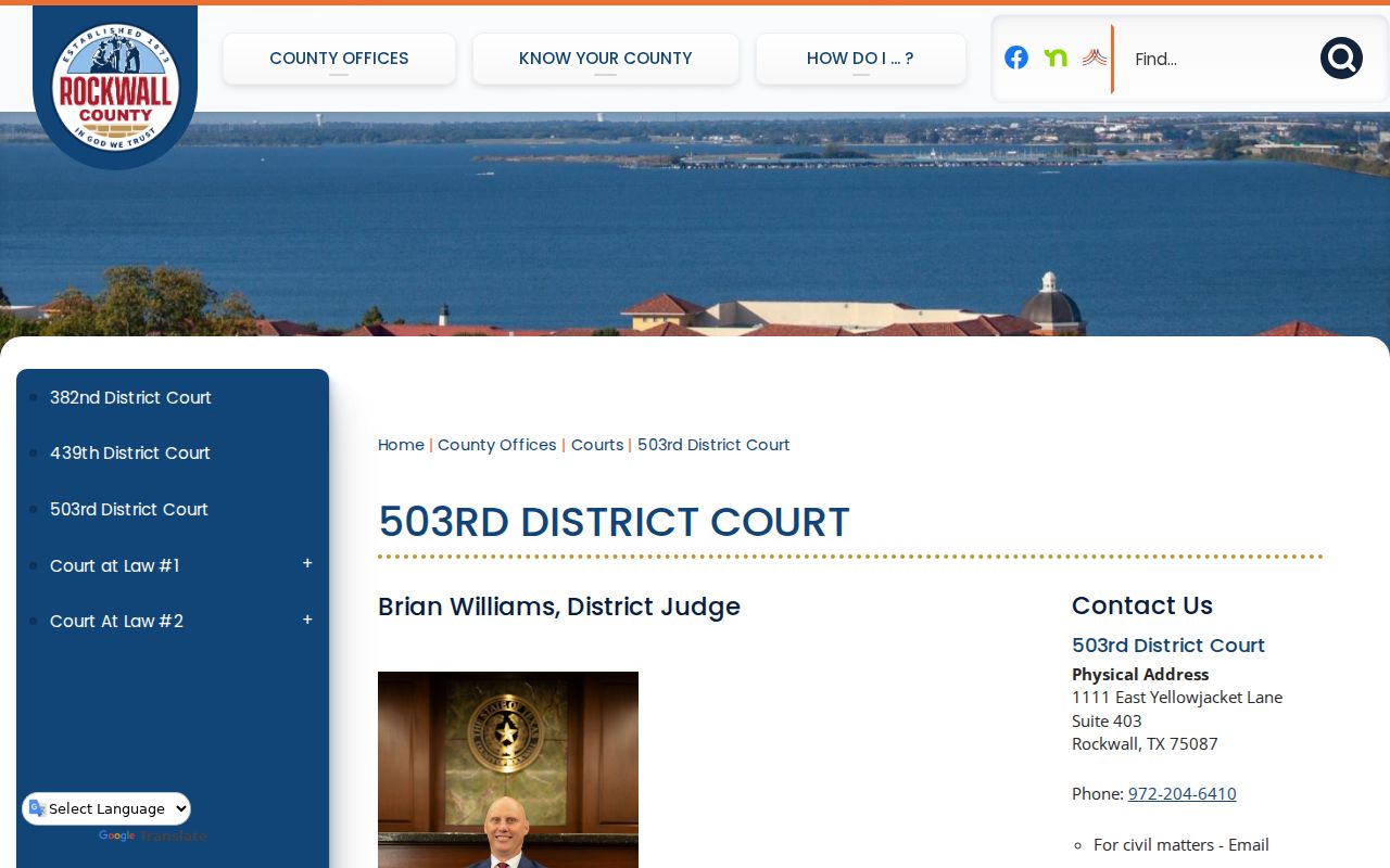Official page for the newly created Rockwall County 503rd District Court