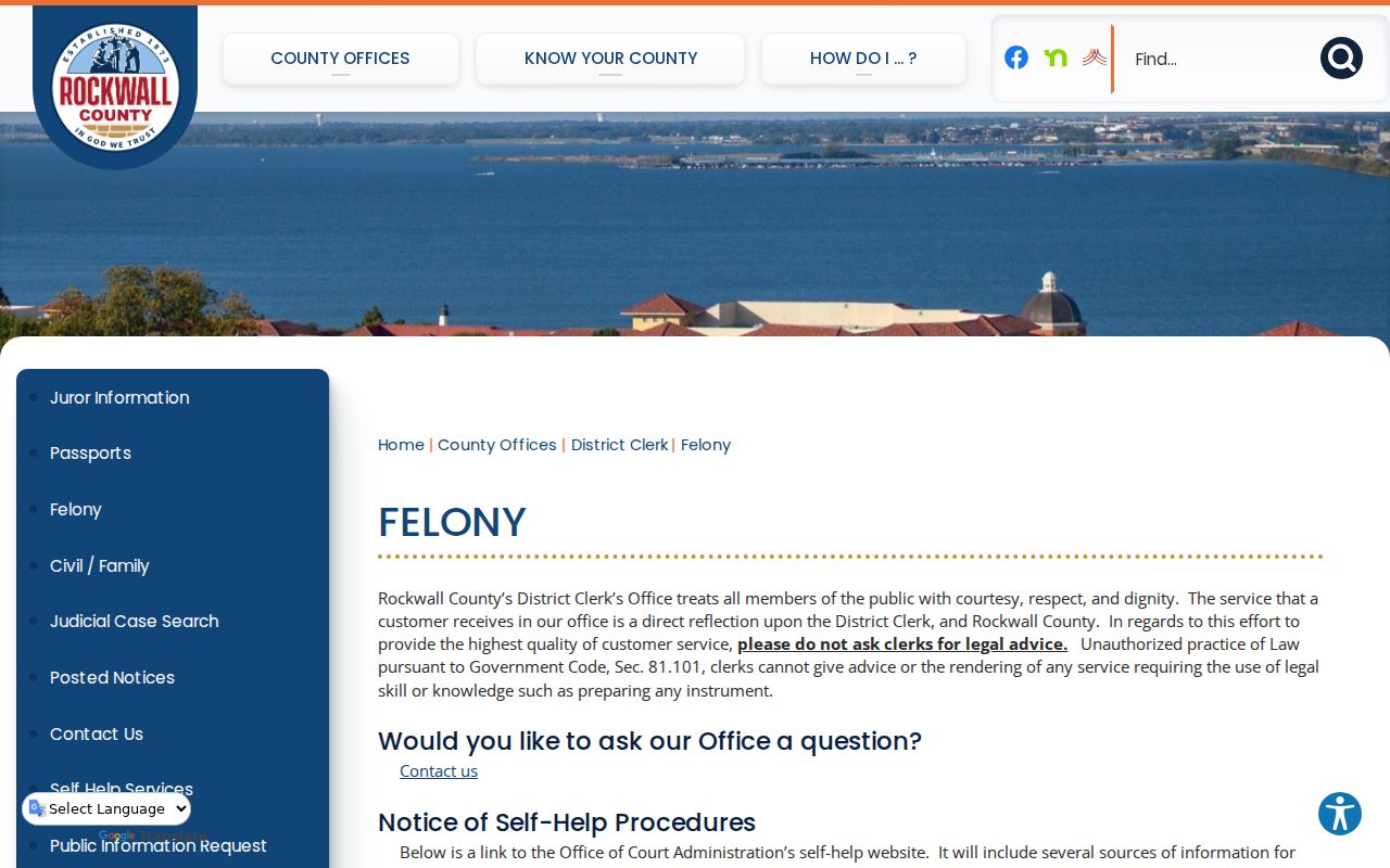 Rockwall County District Clerk felony records information page