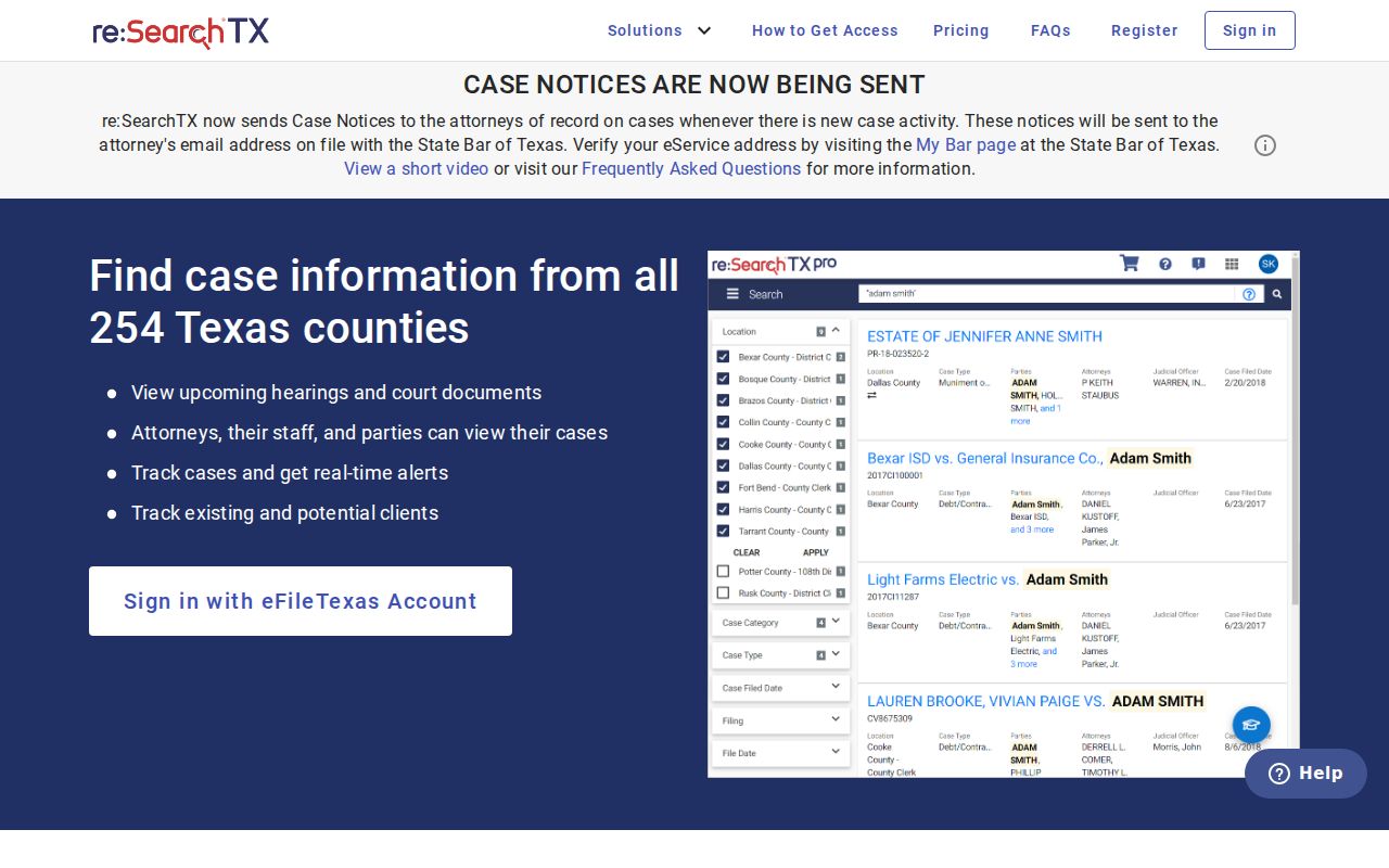 Official re:SearchTX statewide court search portal