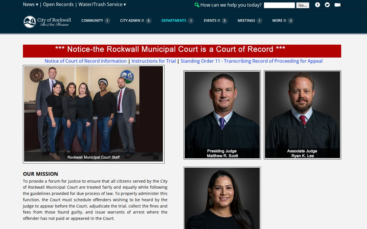Rockwall Municipal Court information for city criminal records