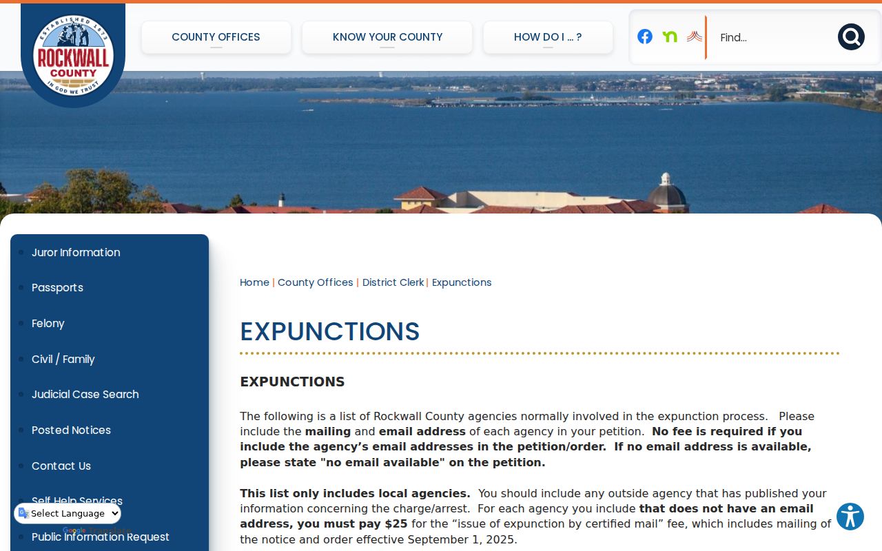 Rockwall County District Clerk expunction recipient directory