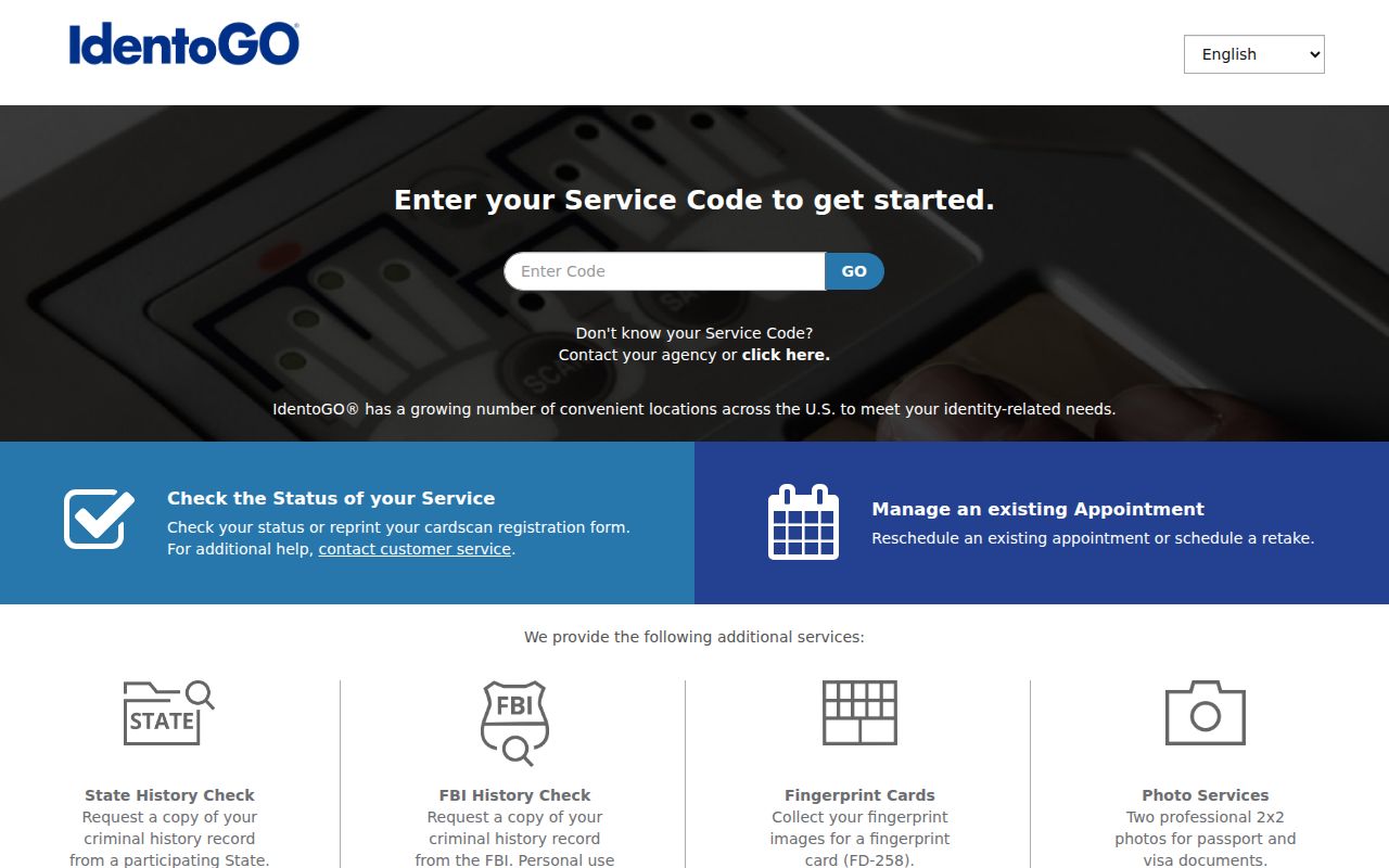 Texas IdentoGO fingerprint enrollment portal used for FAST appointments
